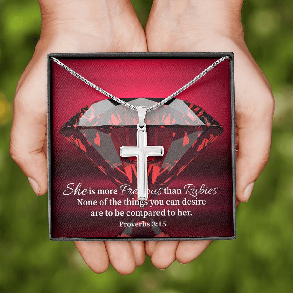 Scripture Card Better Than Rubies Proverbs 3:15 Cross Card Necklace w Stainless Steel Pendant Religious Gift-Express Your Love Gifts