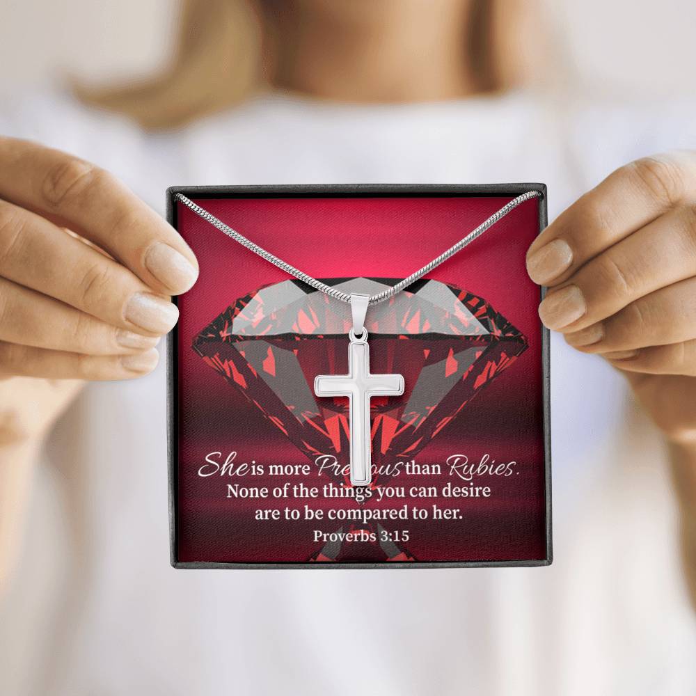 Scripture Card Better Than Rubies Proverbs 3:15 Cross Card Necklace w Stainless Steel Pendant Religious Gift-Express Your Love Gifts