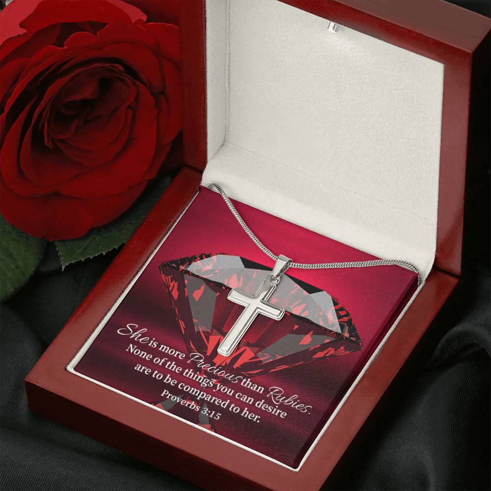 Scripture Card Better Than Rubies Proverbs 3:15 Cross Card Necklace w Stainless Steel Pendant Religious Gift-Express Your Love Gifts