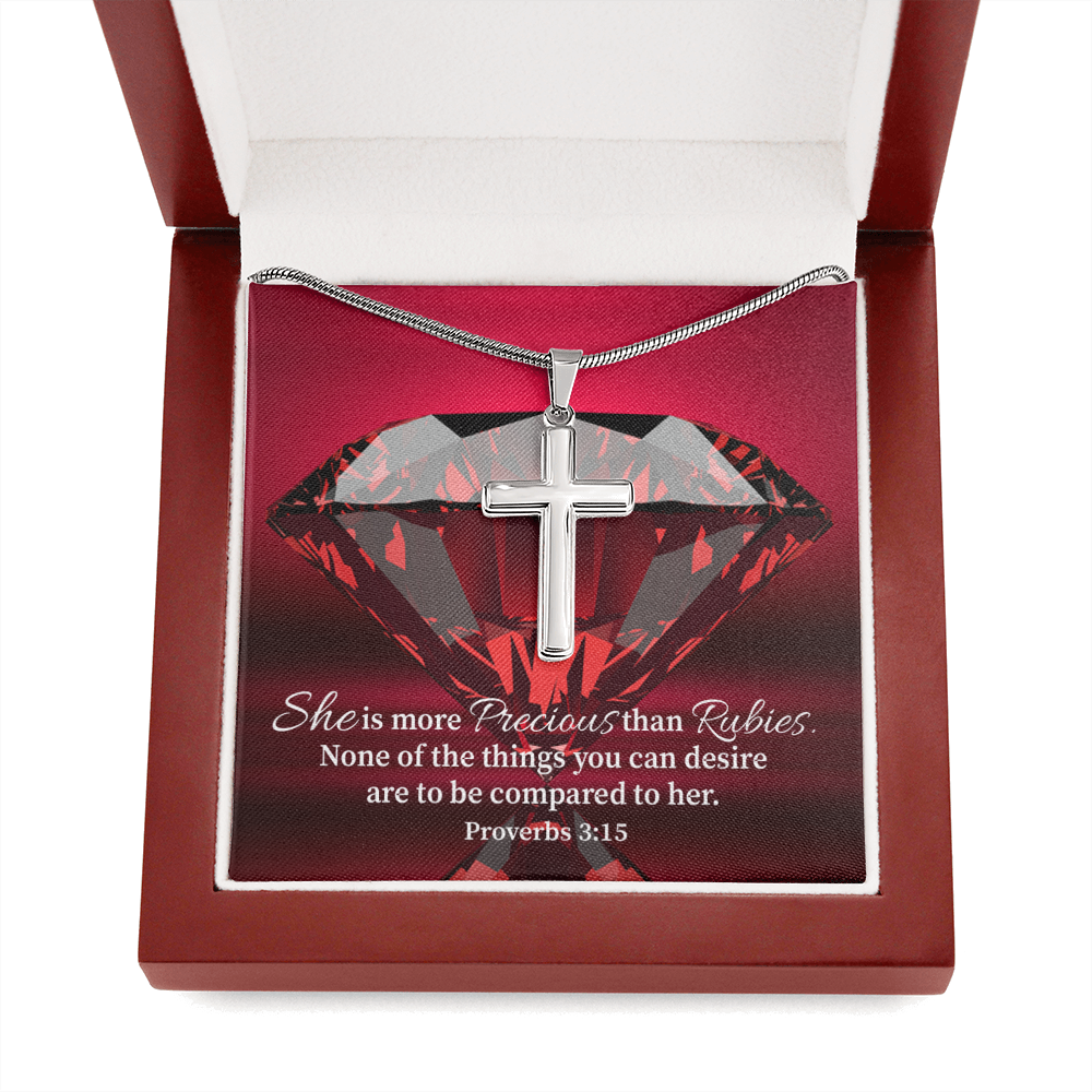 Scripture Card Better Than Rubies Proverbs 3:15 Cross Card Necklace w Stainless Steel Pendant Religious Gift-Express Your Love Gifts