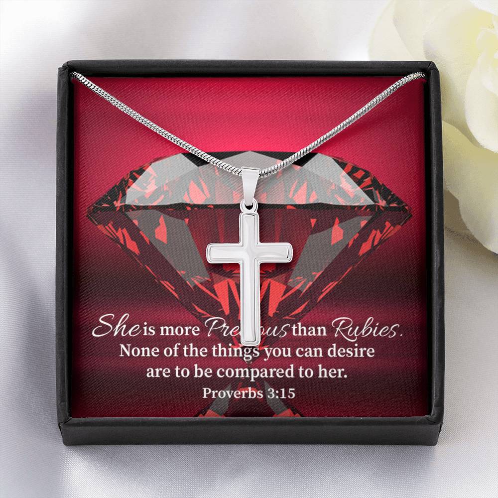 Scripture Card Better Than Rubies Proverbs 3:15 Cross Card Necklace w Stainless Steel Pendant Religious Gift-Express Your Love Gifts