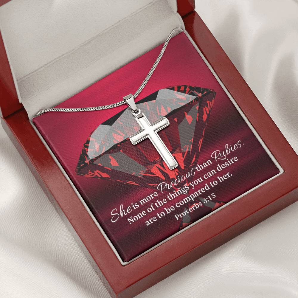 Scripture Card Better Than Rubies Proverbs 3:15 Cross Card Necklace w Stainless Steel Pendant Religious Gift-Express Your Love Gifts