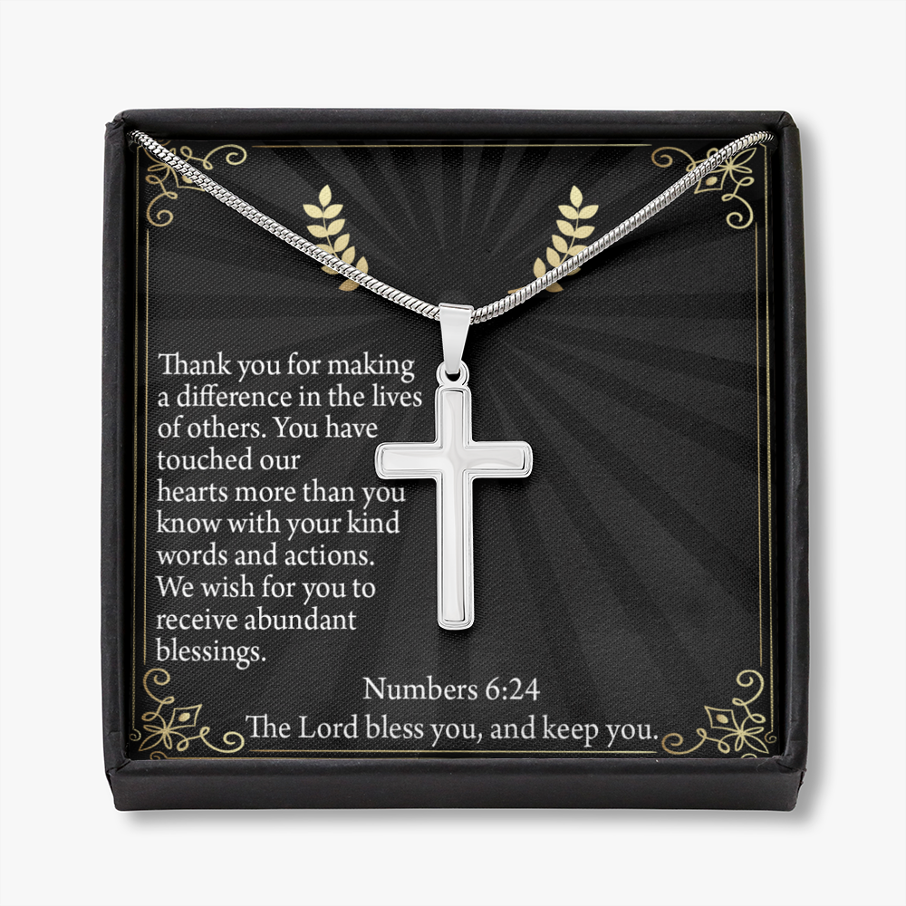 Scripture Card Blessed Are The Servant Numbers 6:24 Cross Necklace Stainless Steel Pendant Message Card-Express Your Love Gifts