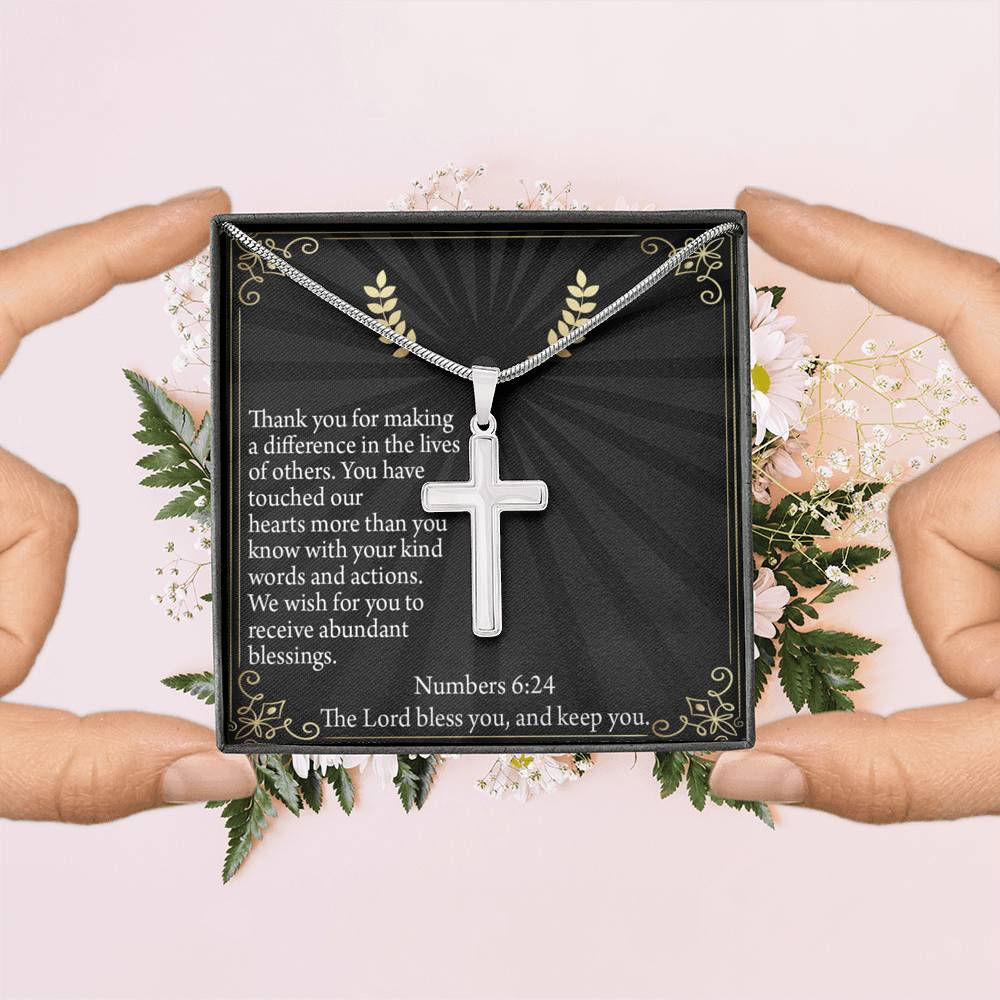 Scripture Card Blessed Are The Servant Numbers 6:24 Cross Necklace Stainless Steel Pendant Message Card-Express Your Love Gifts