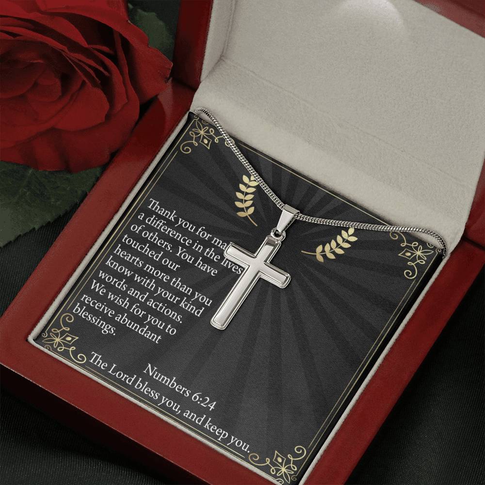 Scripture Card Blessed Are The Servant Numbers 6:24 Cross Necklace Stainless Steel Pendant Message Card-Express Your Love Gifts