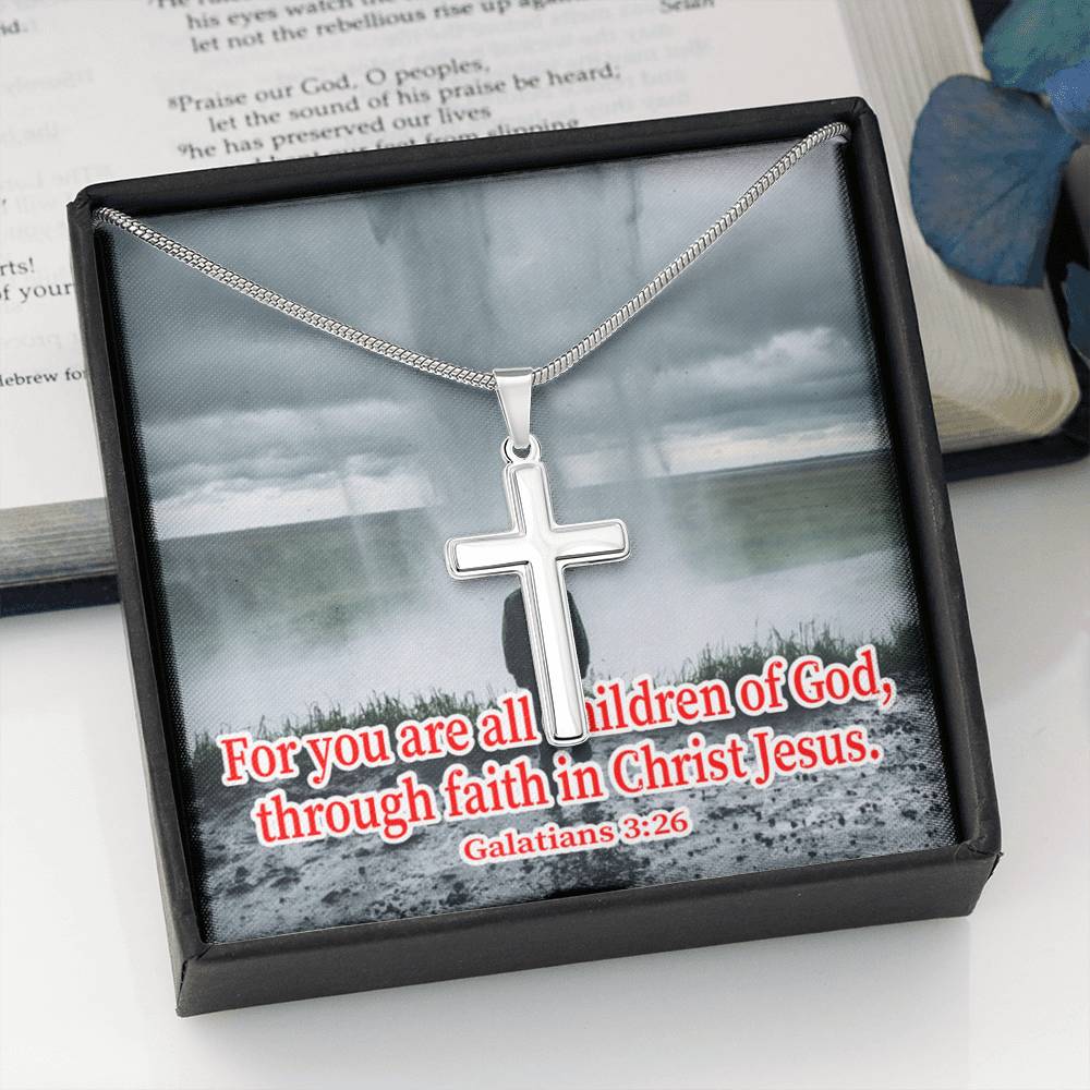 Scripture Card Child Of God Galatians 3:26 Cross Card Necklace w Stainless Steel Pendant Religious Gift-Express Your Love Gifts