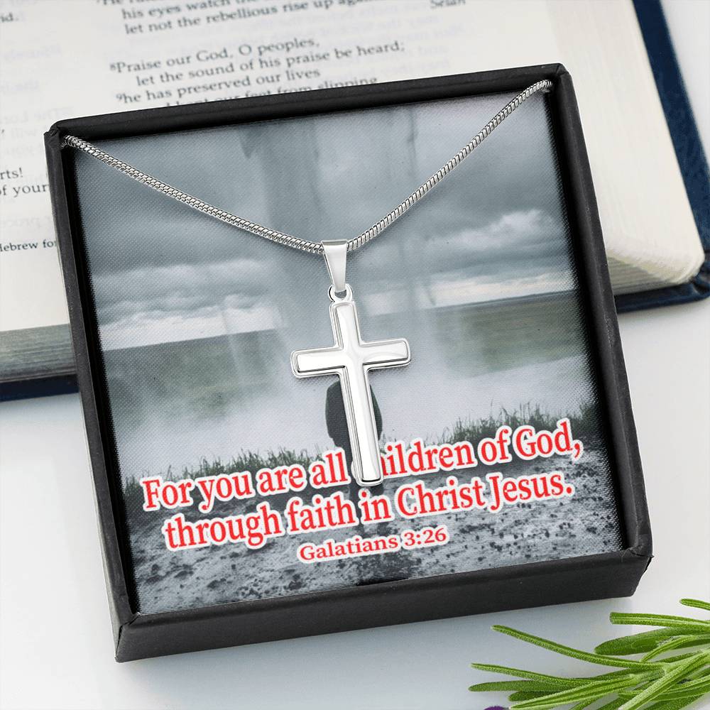 Scripture Card Child Of God Galatians 3:26 Cross Card Necklace w Stainless Steel Pendant Religious Gift-Express Your Love Gifts