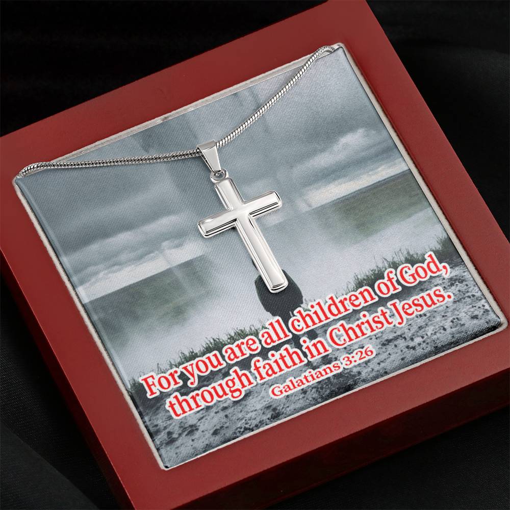 Scripture Card Child Of God Galatians 3:26 Cross Card Necklace w Stainless Steel Pendant Religious Gift-Express Your Love Gifts