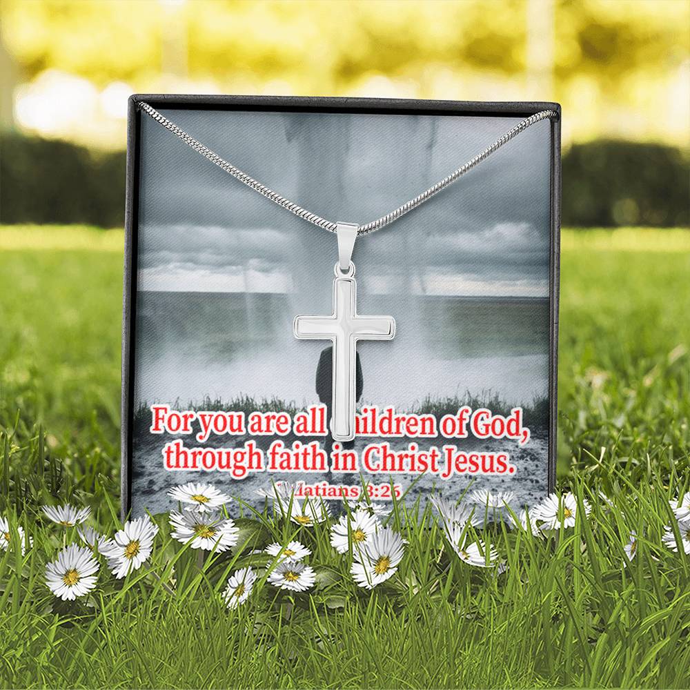 Scripture Card Child Of God Galatians 3:26 Cross Card Necklace w Stainless Steel Pendant Religious Gift-Express Your Love Gifts