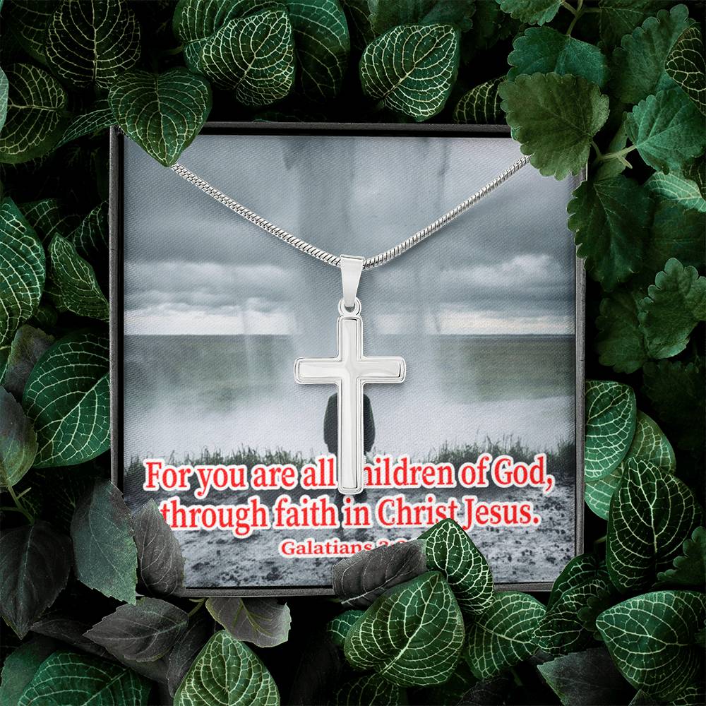 Scripture Card Child Of God Galatians 3:26 Cross Card Necklace w Stainless Steel Pendant Religious Gift-Express Your Love Gifts