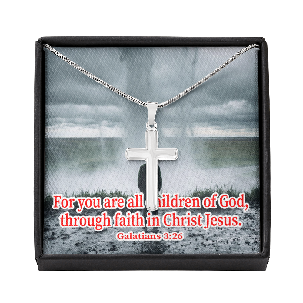 Scripture Card Child Of God Galatians 3:26 Cross Card Necklace w Stainless Steel Pendant Religious Gift-Express Your Love Gifts