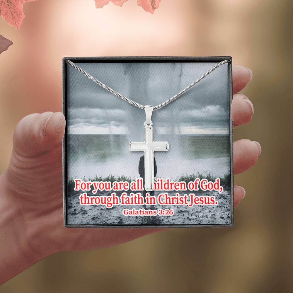 Scripture Card Child Of God Galatians 3:26 Cross Card Necklace w Stainless Steel Pendant Religious Gift-Express Your Love Gifts