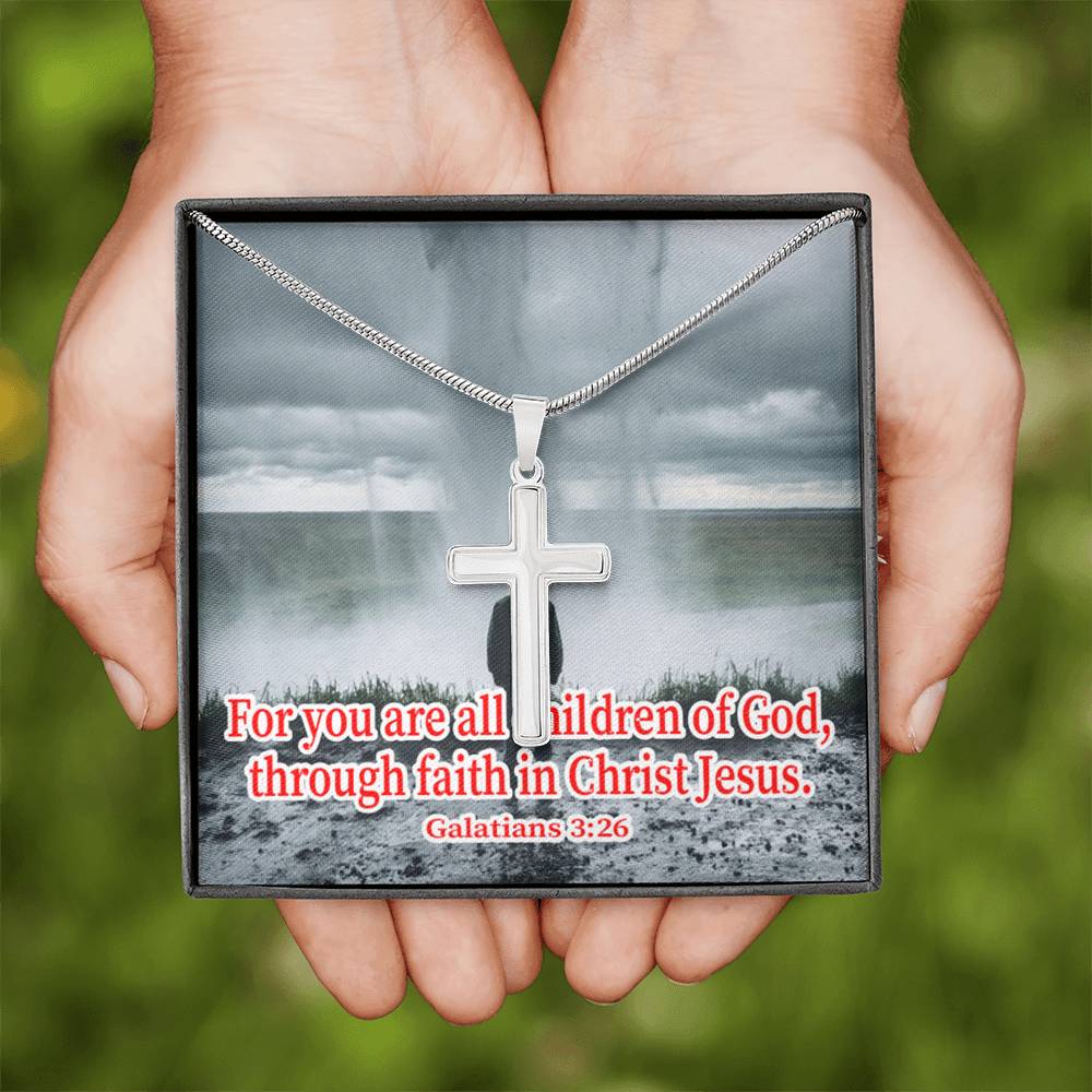 Scripture Card Child Of God Galatians 3:26 Cross Card Necklace w Stainless Steel Pendant Religious Gift-Express Your Love Gifts