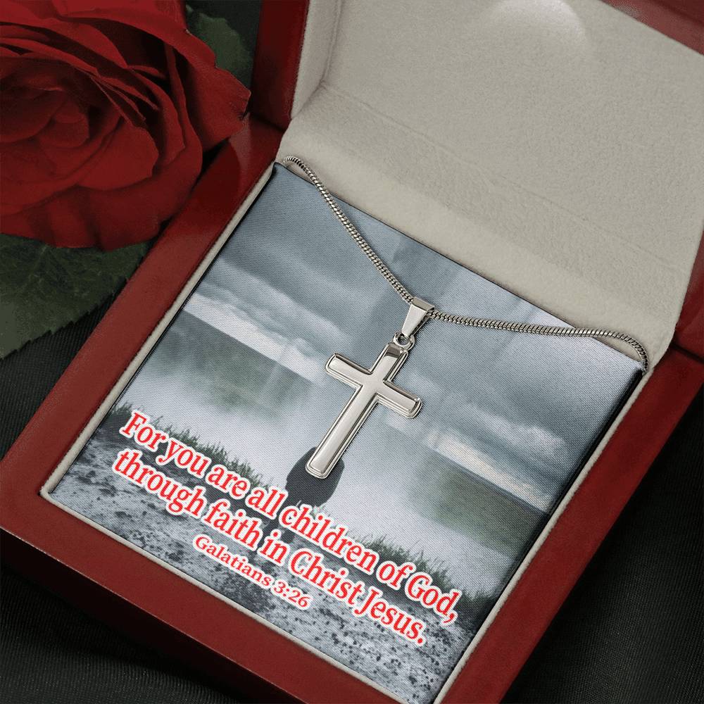 Scripture Card Child Of God Galatians 3:26 Cross Card Necklace w Stainless Steel Pendant Religious Gift-Express Your Love Gifts