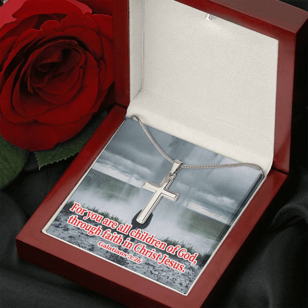 Scripture Card Child Of God Galatians 3:26 Cross Card Necklace w Stainless Steel Pendant Religious Gift-Express Your Love Gifts