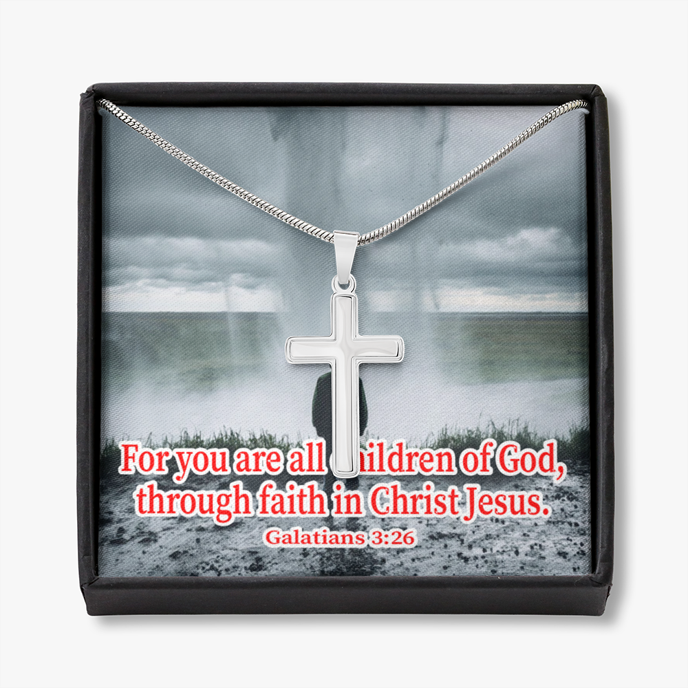 Scripture Card Child Of God Galatians 3:26 Cross Card Necklace w Stainless Steel Pendant Religious Gift-Express Your Love Gifts