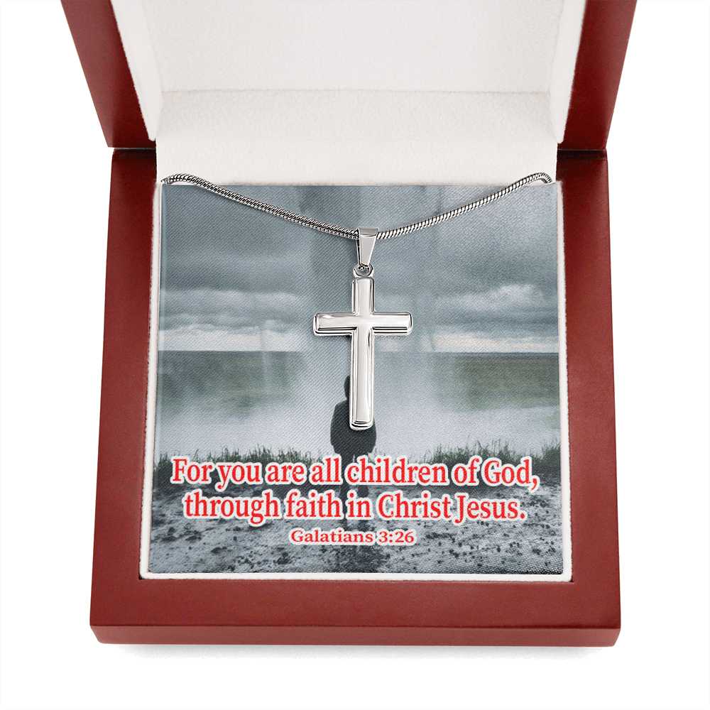 Scripture Card Child Of God Galatians 3:26 Cross Card Necklace w Stainless Steel Pendant Religious Gift-Express Your Love Gifts