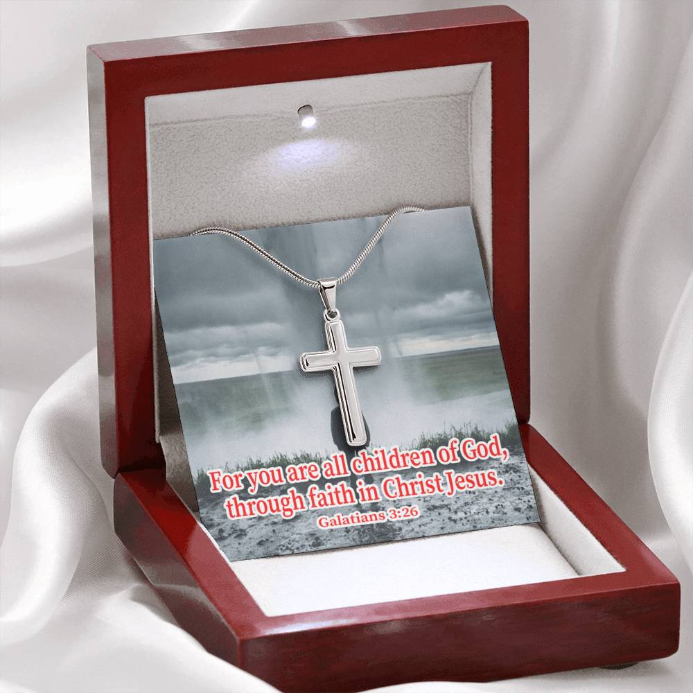 Scripture Card Child Of God Galatians 3:26 Cross Card Necklace w Stainless Steel Pendant Religious Gift-Express Your Love Gifts