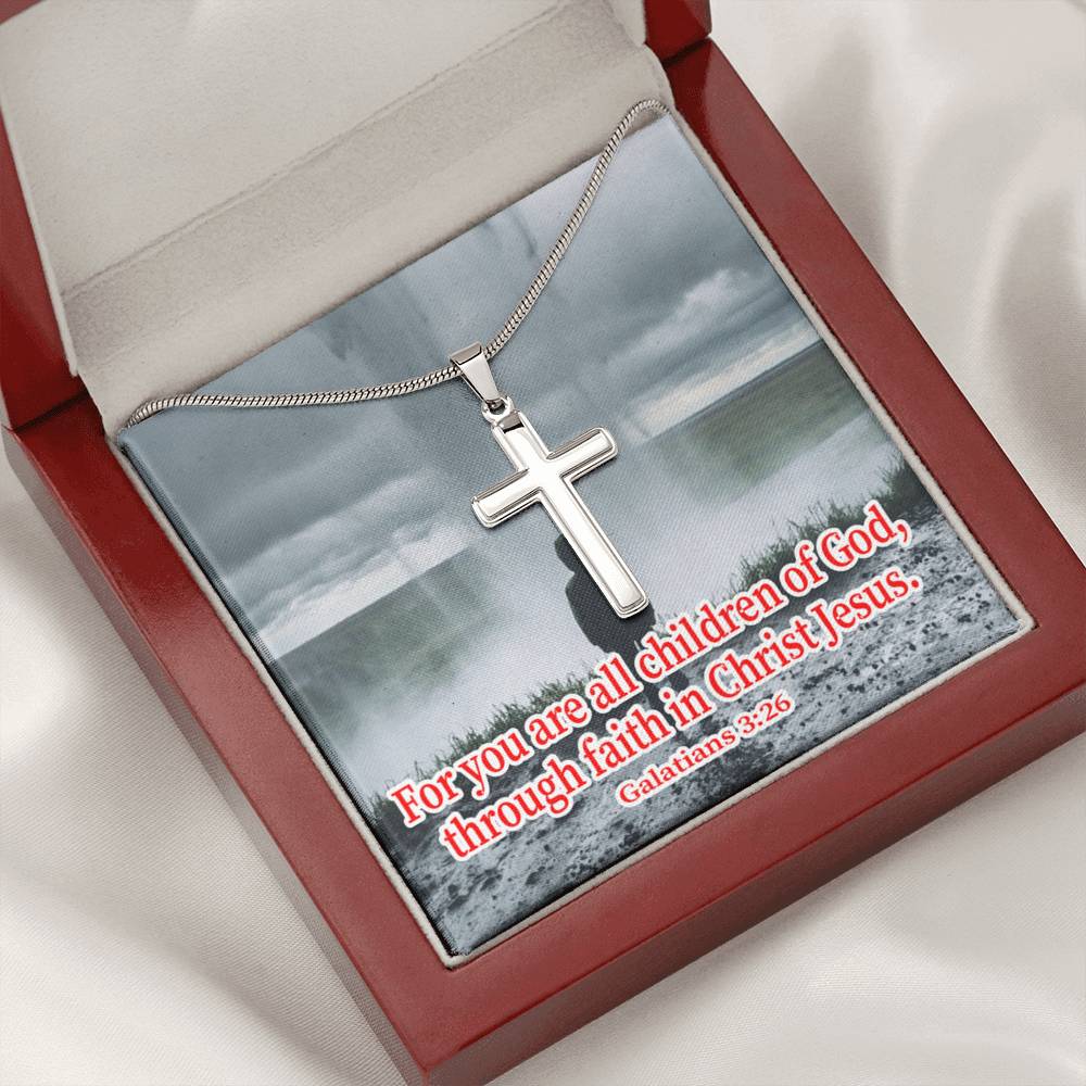 Scripture Card Child Of God Galatians 3:26 Cross Card Necklace w Stainless Steel Pendant Religious Gift-Express Your Love Gifts