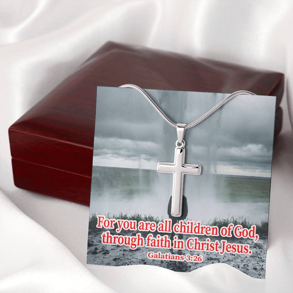 Scripture Card Child Of God Galatians 3:26 Cross Card Necklace w Stainless Steel Pendant Religious Gift-Express Your Love Gifts