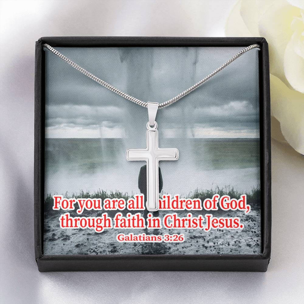 Scripture Card Child Of God Galatians 3:26 Cross Card Necklace w Stainless Steel Pendant Religious Gift-Express Your Love Gifts