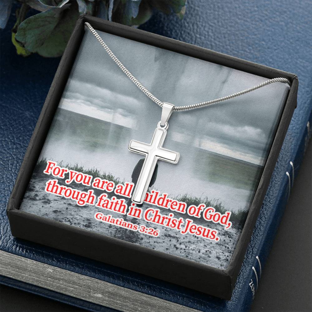 Scripture Card Child Of God Galatians 3:26 Cross Card Necklace w Stainless Steel Pendant Religious Gift-Express Your Love Gifts