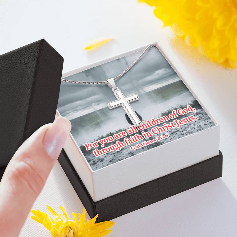 Scripture Card Child Of God Galatians 3:26 Cross Card Necklace w Stainless Steel Pendant Religious Gift-Express Your Love Gifts