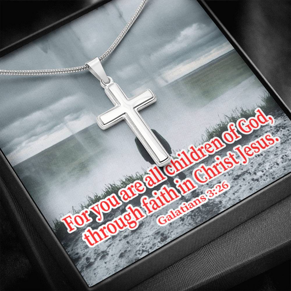 Scripture Card Child Of God Galatians 3:26 Cross Card Necklace w Stainless Steel Pendant Religious Gift-Express Your Love Gifts