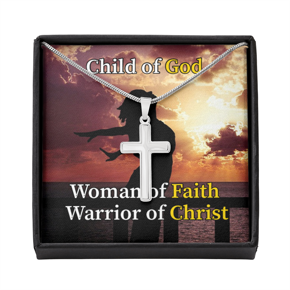 Scripture Card Child Of God Woman Of Faith Warrior Of Christ Faith Cross Card Necklace w Stainless Steel Pendant-Express Your Love Gifts