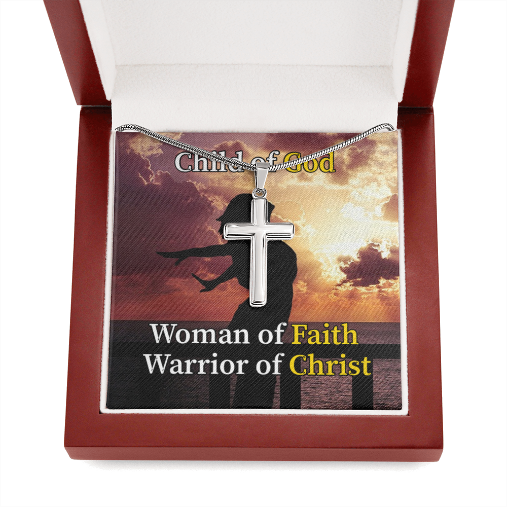 Scripture Card Child Of God Woman Of Faith Warrior Of Christ Faith Cross Card Necklace w Stainless Steel Pendant-Express Your Love Gifts