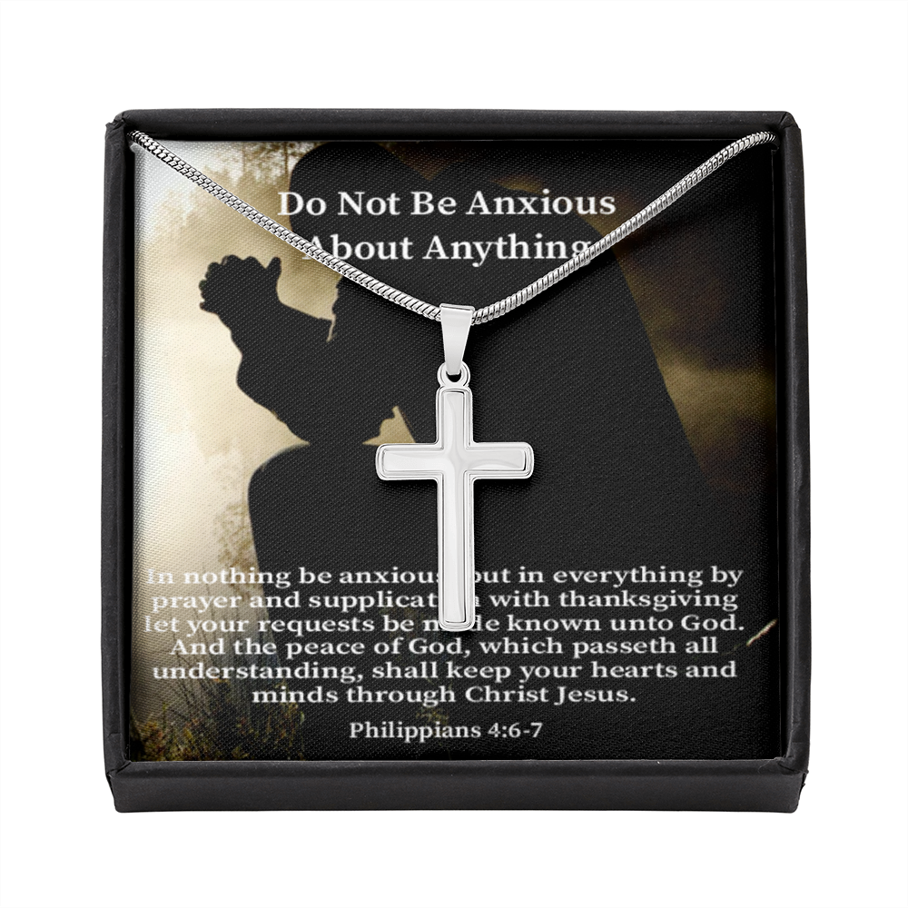 Scripture Card Do Not Be Anxious About Anything Philippians 4:6-7 Cross Card Necklace w Stainless Steel Pendant Religious Gift-Express Your Love Gifts