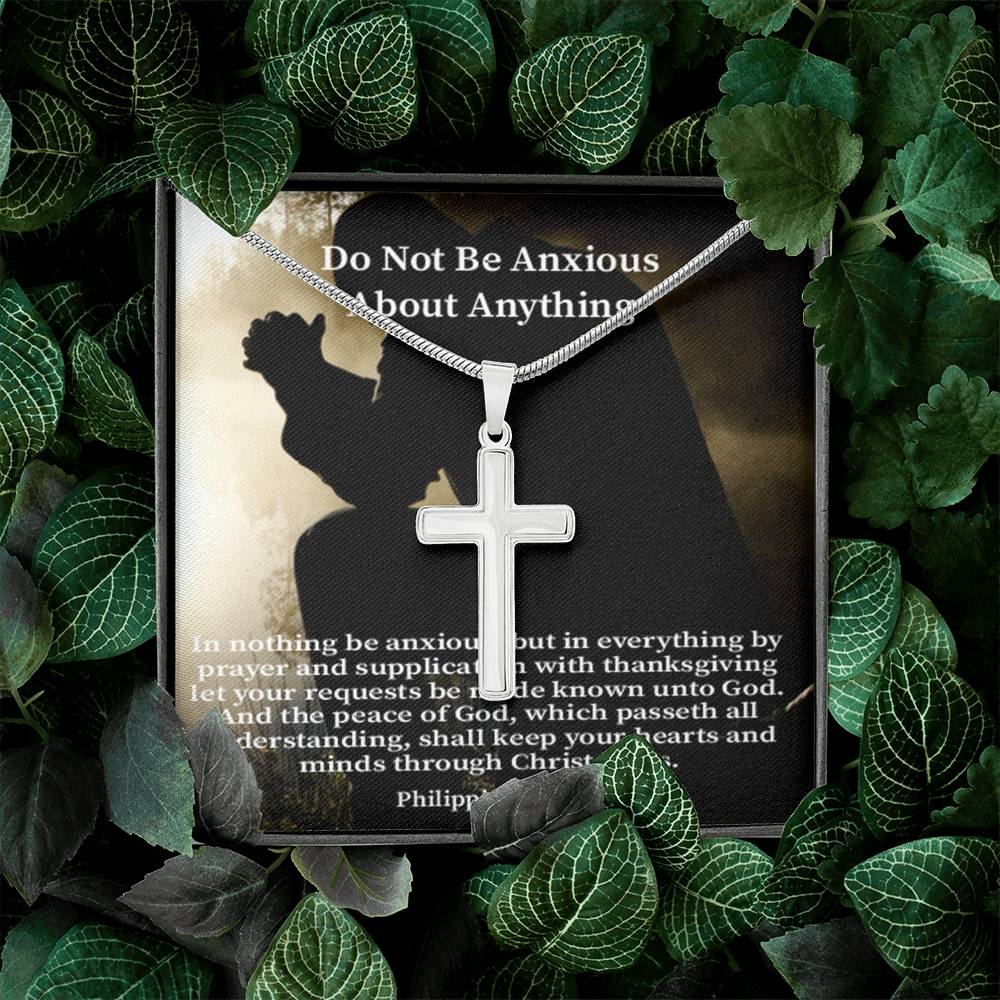 Scripture Card Do Not Be Anxious About Anything Philippians 4:6-7 Cross Card Necklace w Stainless Steel Pendant Religious Gift-Express Your Love Gifts