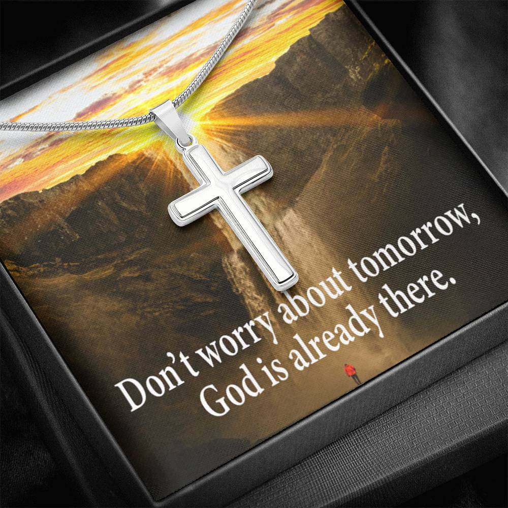 Scripture Card Don’t Worry Inspirational Cross Card Necklace w Stainless Steel Pendant-Express Your Love Gifts