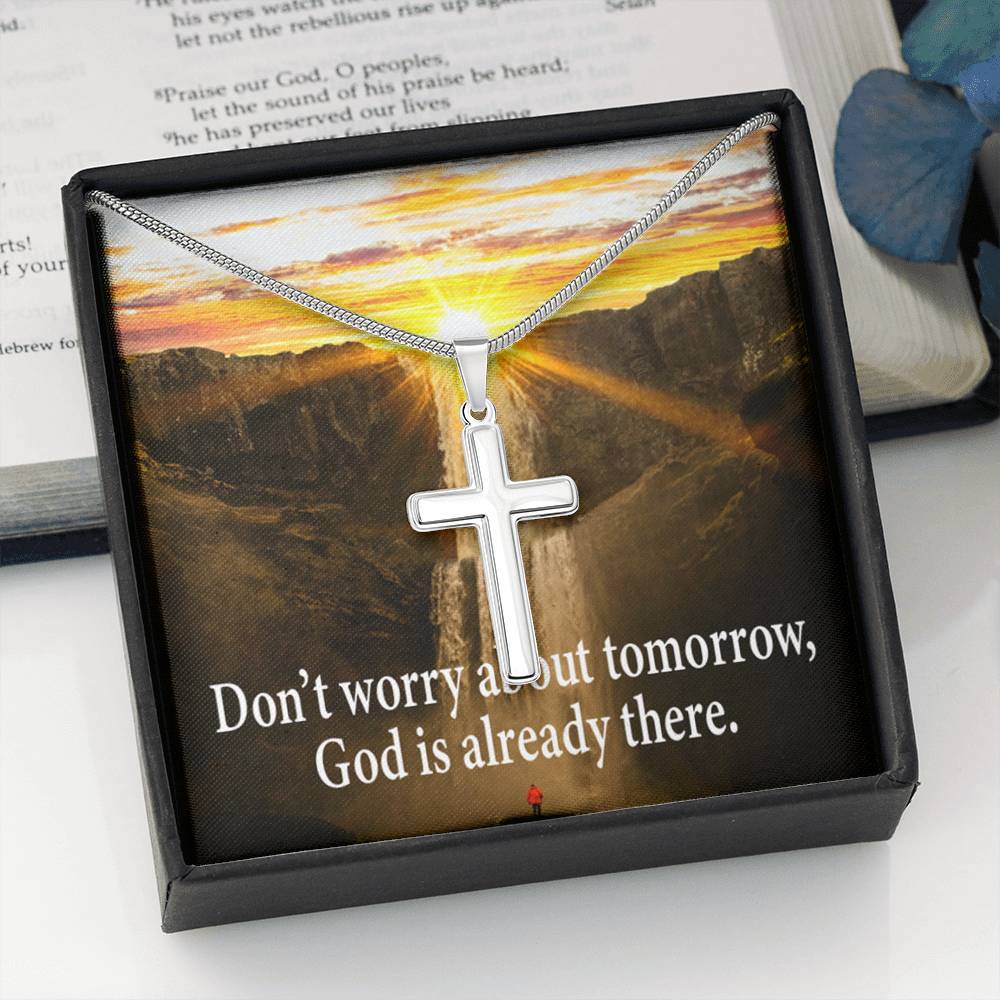 Scripture Card Don’t Worry Inspirational Cross Card Necklace w Stainless Steel Pendant-Express Your Love Gifts