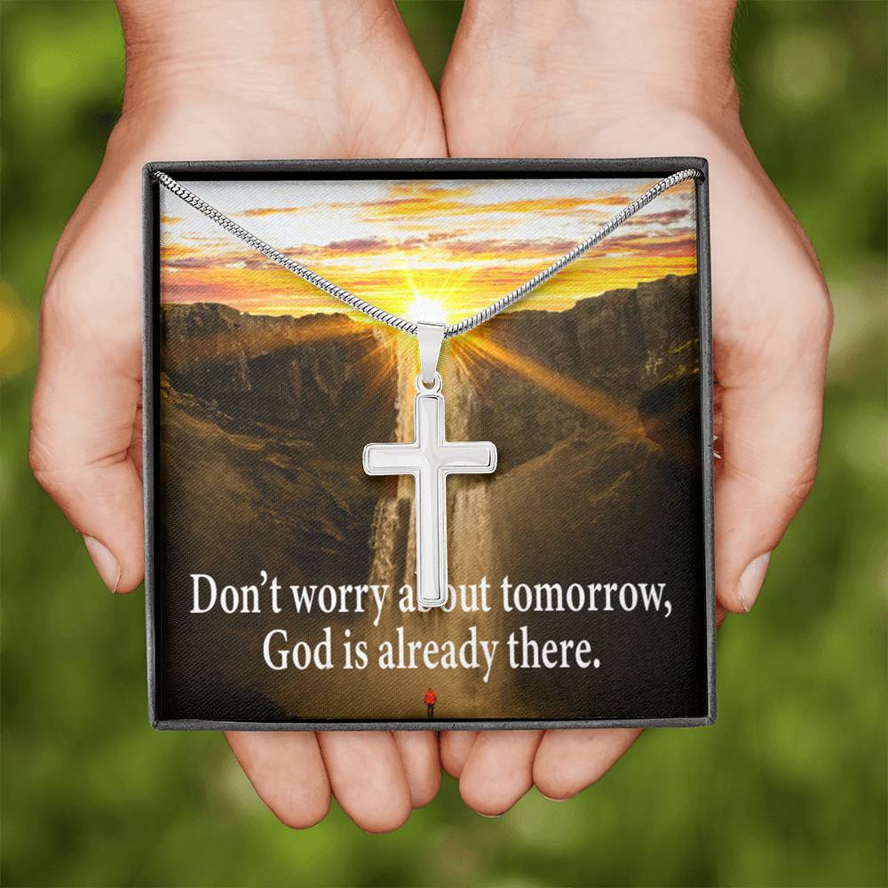 Scripture Card Don’t Worry Inspirational Cross Card Necklace w Stainless Steel Pendant-Express Your Love Gifts