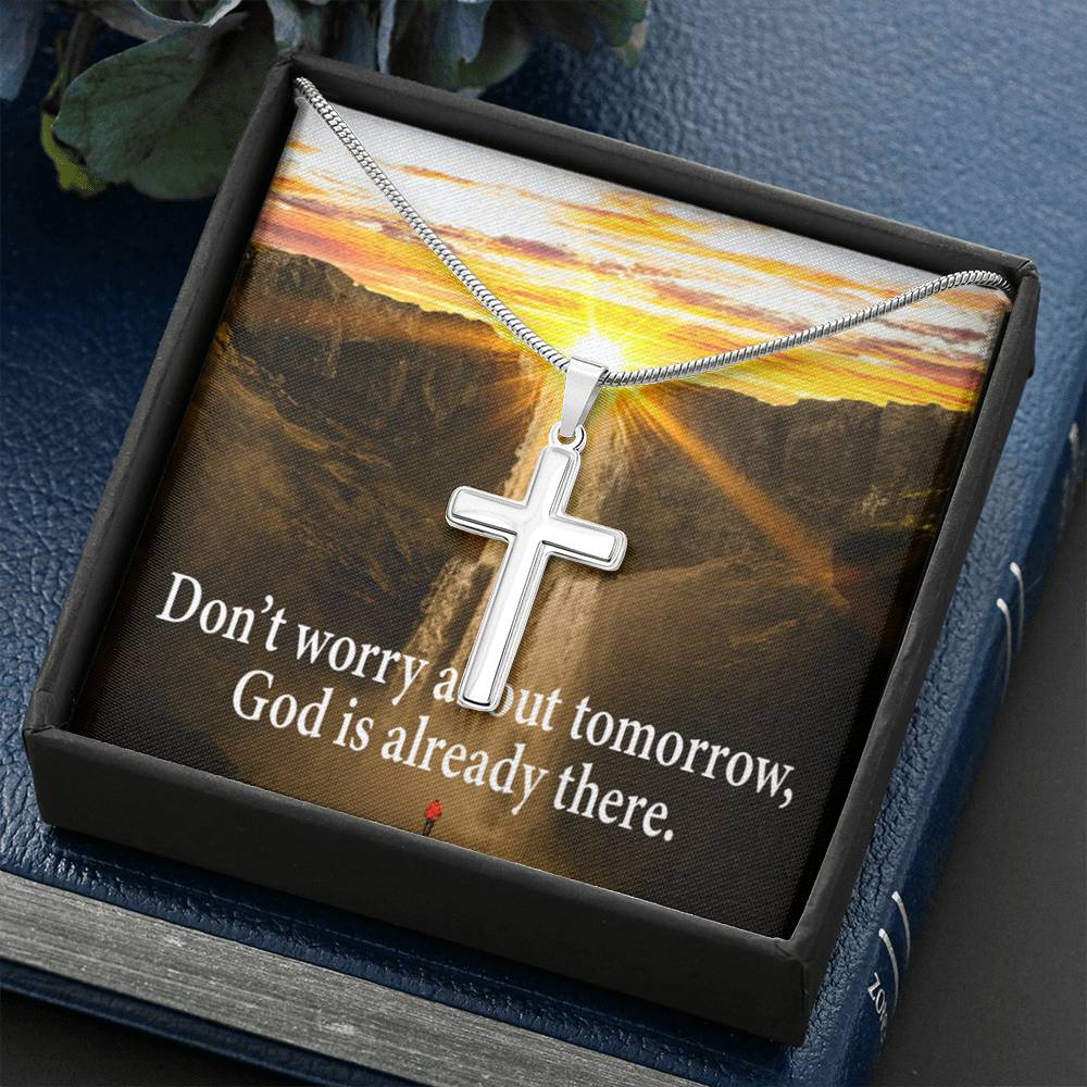 Scripture Card Don’t Worry Inspirational Cross Card Necklace w Stainless Steel Pendant-Express Your Love Gifts