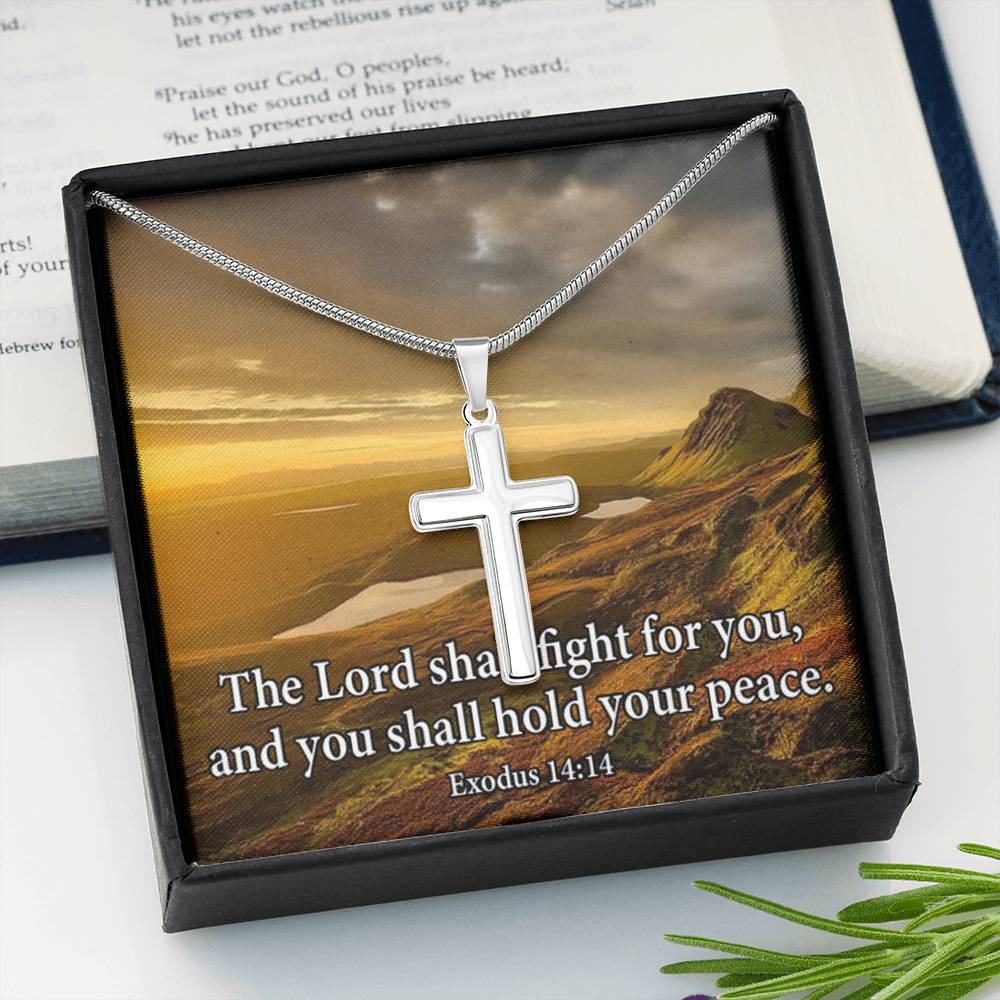 Scripture Card Exodus 14:14 Cross Card Necklace w Stainless Steel Pendant Religious Gift-Express Your Love Gifts