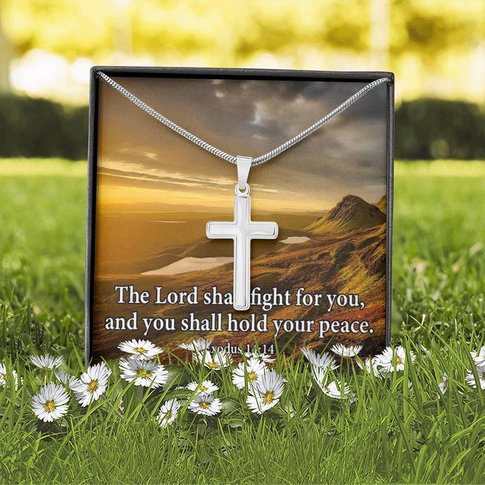 Scripture Card Exodus 14:14 Cross Card Necklace w Stainless Steel Pendant Religious Gift-Express Your Love Gifts