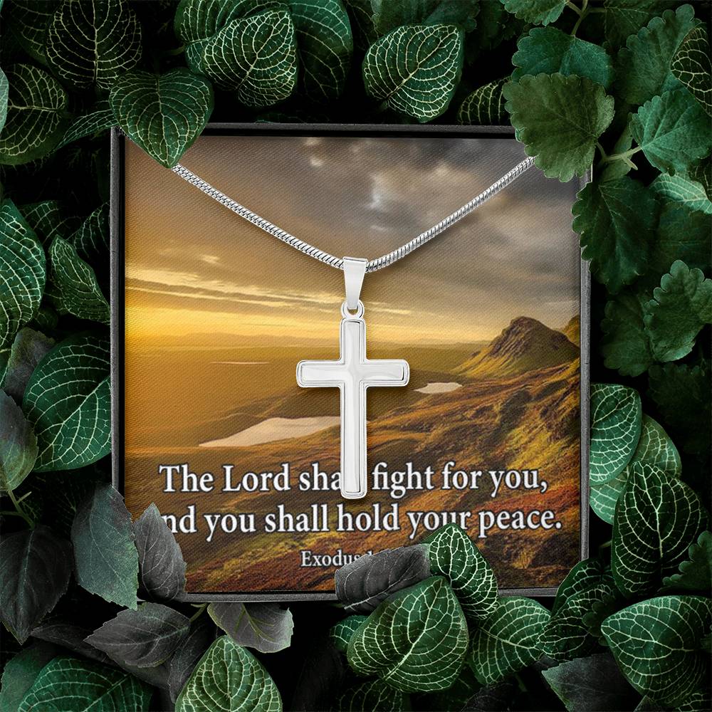 Scripture Card Exodus 14:14 Cross Card Necklace w Stainless Steel Pendant Religious Gift-Express Your Love Gifts