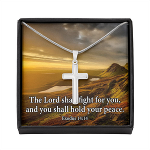 Scripture Card Exodus 14:14 Cross Card Necklace w Stainless Steel Pendant Religious Gift-Express Your Love Gifts