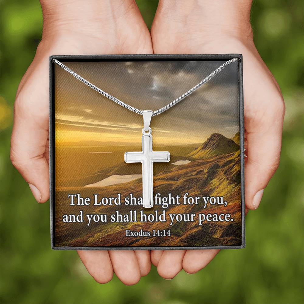 Scripture Card Exodus 14:14 Cross Card Necklace w Stainless Steel Pendant Religious Gift-Express Your Love Gifts