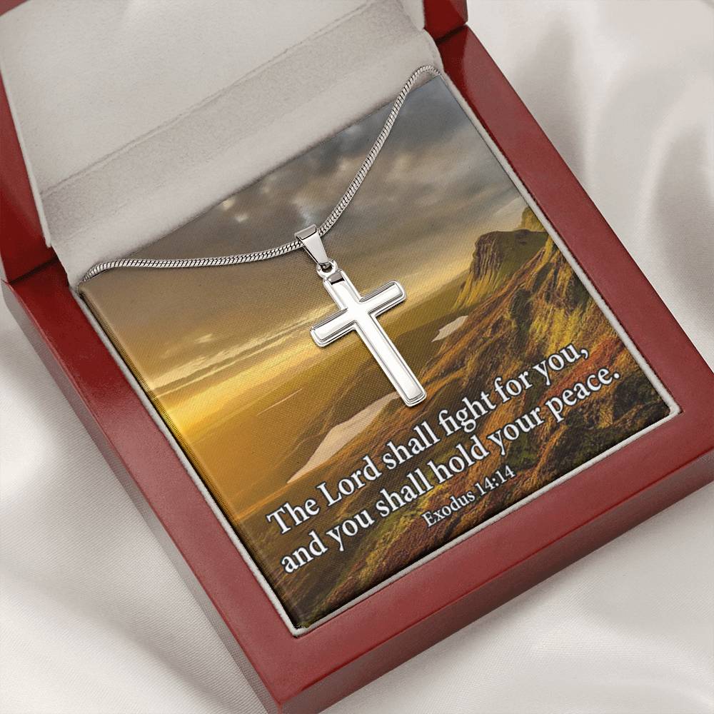 Scripture Card Exodus 14:14 Cross Card Necklace w Stainless Steel Pendant Religious Gift-Express Your Love Gifts