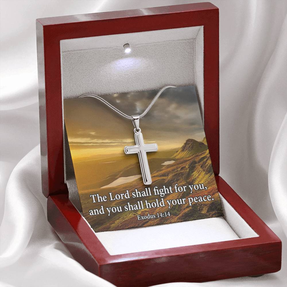 Scripture Card Exodus 14:14 Cross Card Necklace w Stainless Steel Pendant Religious Gift-Express Your Love Gifts