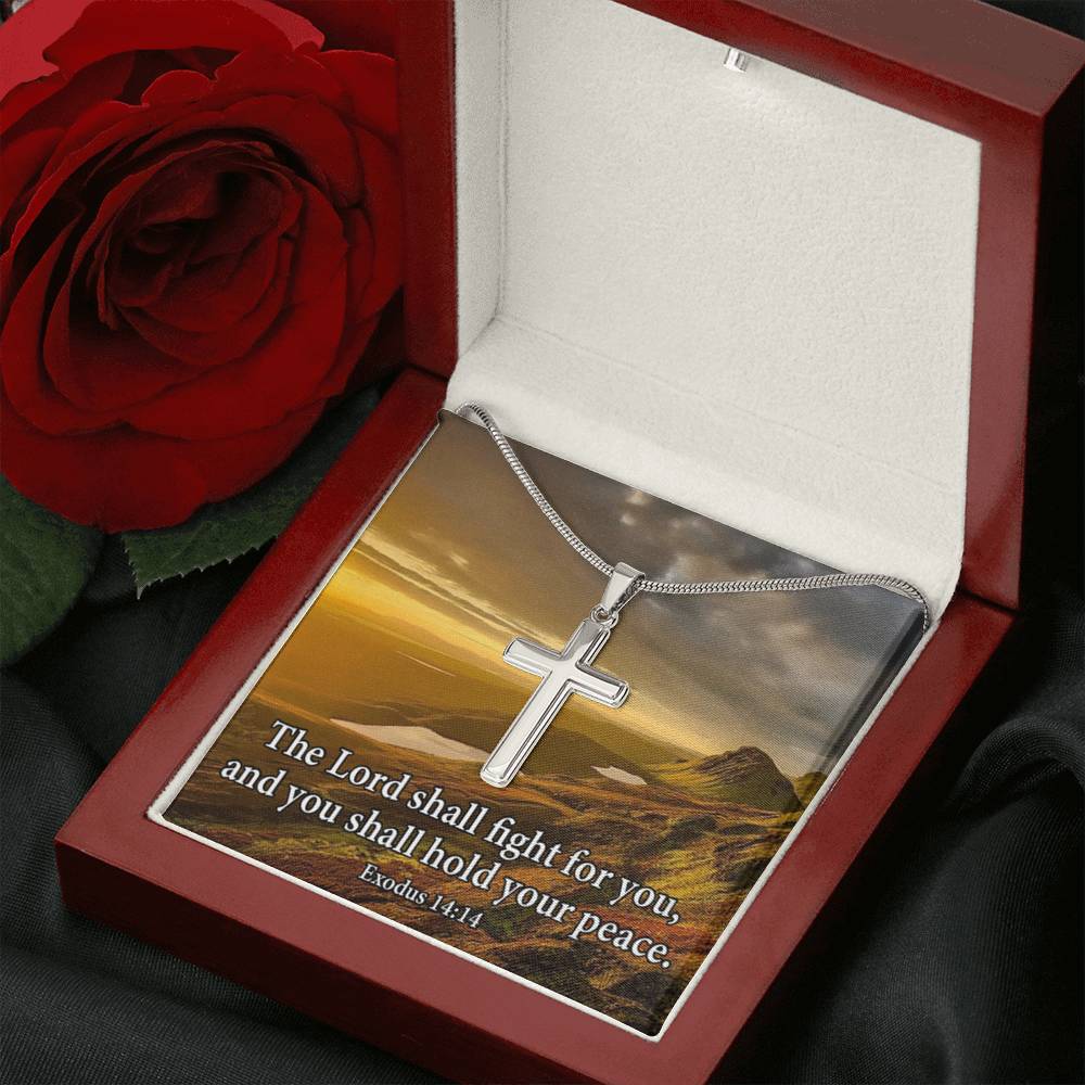 Scripture Card Exodus 14:14 Cross Card Necklace w Stainless Steel Pendant Religious Gift-Express Your Love Gifts