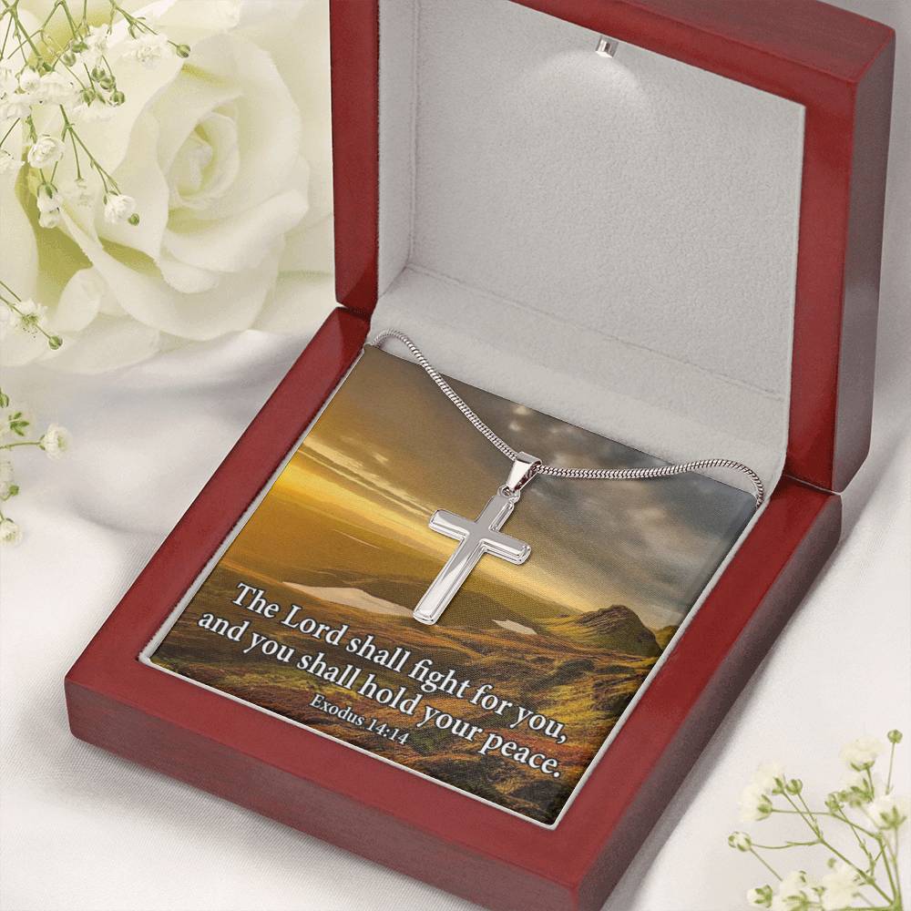 Scripture Card Exodus 14:14 Cross Card Necklace w Stainless Steel Pendant Religious Gift-Express Your Love Gifts