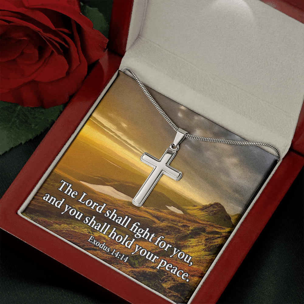 Scripture Card Exodus 14:14 Cross Card Necklace w Stainless Steel Pendant Religious Gift-Express Your Love Gifts