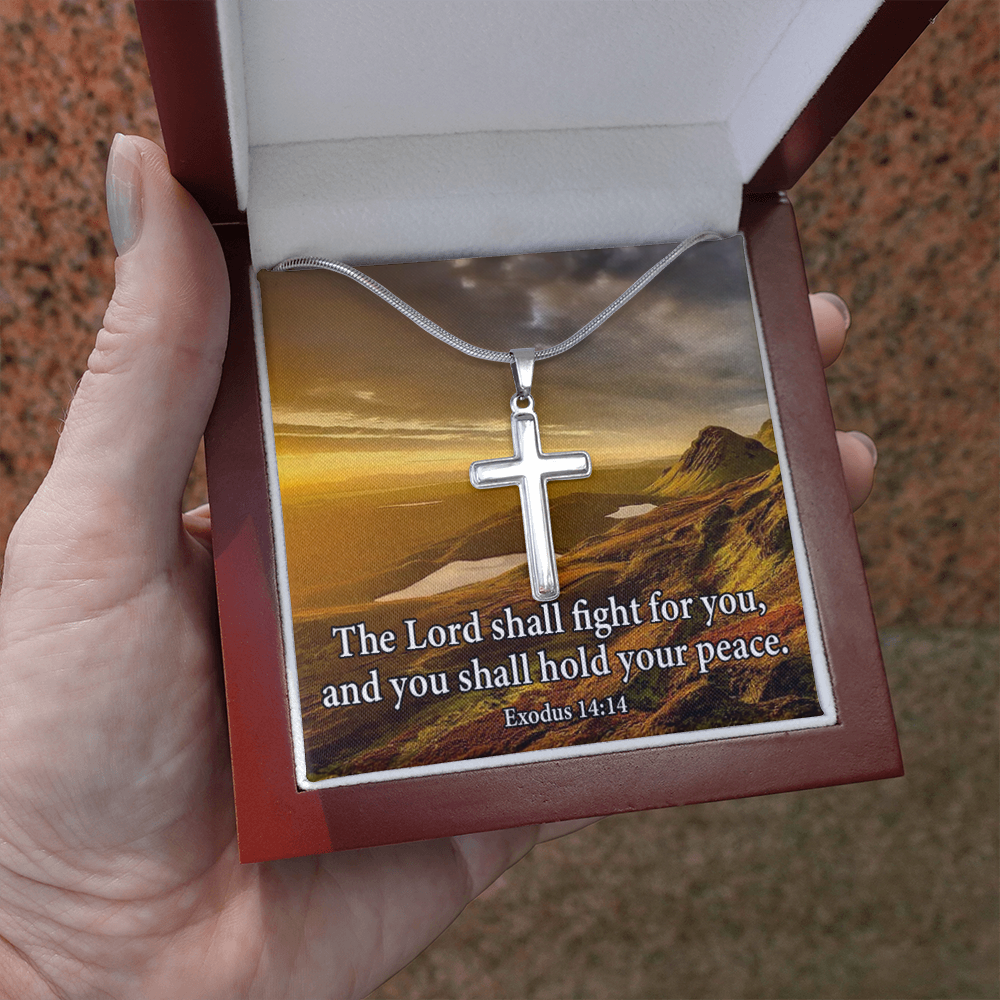 Scripture Card Exodus 14:14 Cross Card Necklace w Stainless Steel Pendant Religious Gift-Express Your Love Gifts