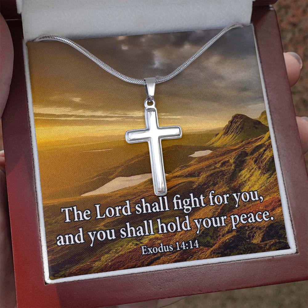 Scripture Card Exodus 14:14 Cross Card Necklace w Stainless Steel Pendant Religious Gift-Express Your Love Gifts