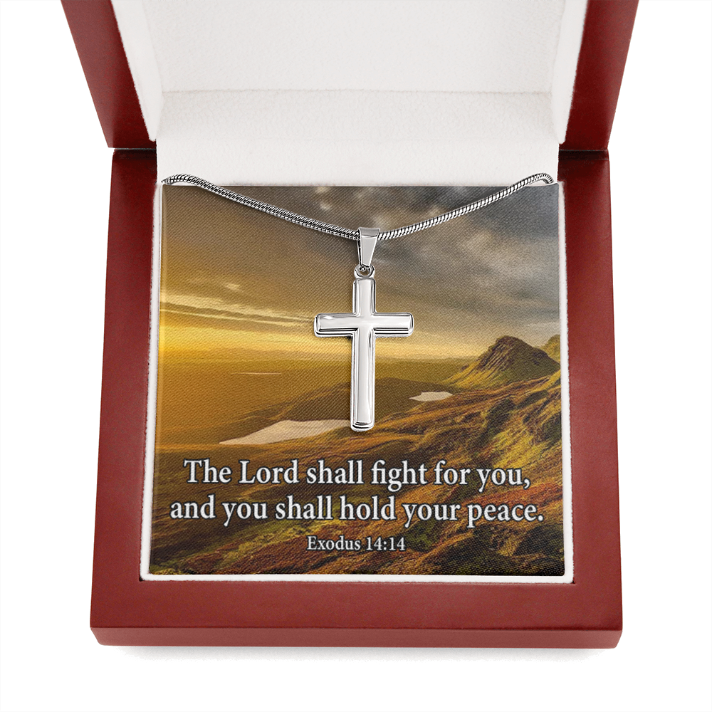 Scripture Card Exodus 14:14 Cross Card Necklace w Stainless Steel Pendant Religious Gift-Express Your Love Gifts