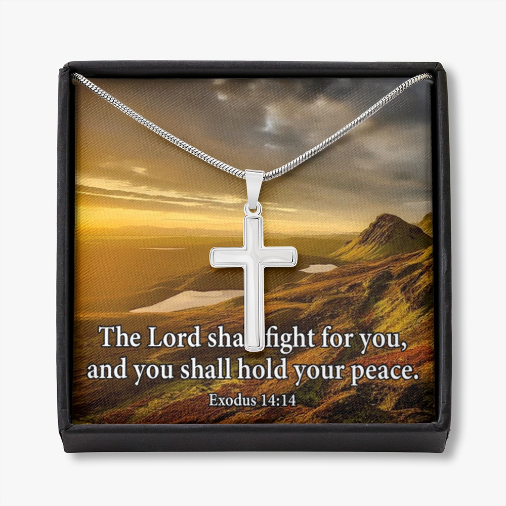 Scripture Card Exodus 14:14 Cross Card Necklace w Stainless Steel Pendant Religious Gift-Express Your Love Gifts